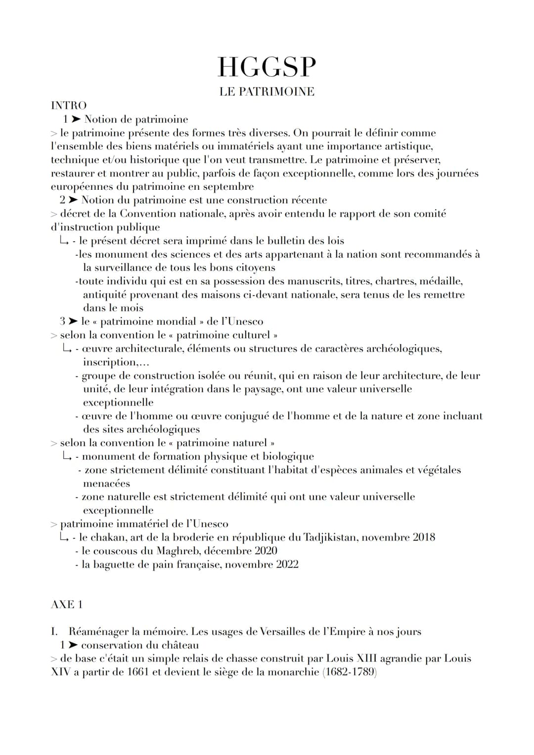 HGGSP
LE PATRIMOINE
INTRO
1➤ Notion de patrimoine
> le patrimoine présente des formes très diverses. On pourrait le définir comme
l'ensemble
