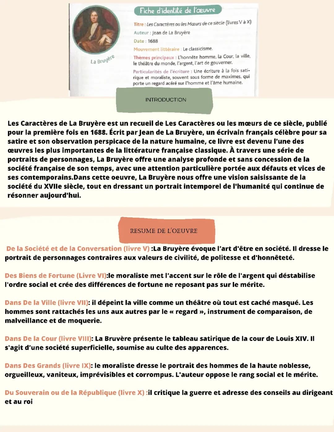 Résumé Les Caractères de La Bruyère - Fiche de Révision et Analyse