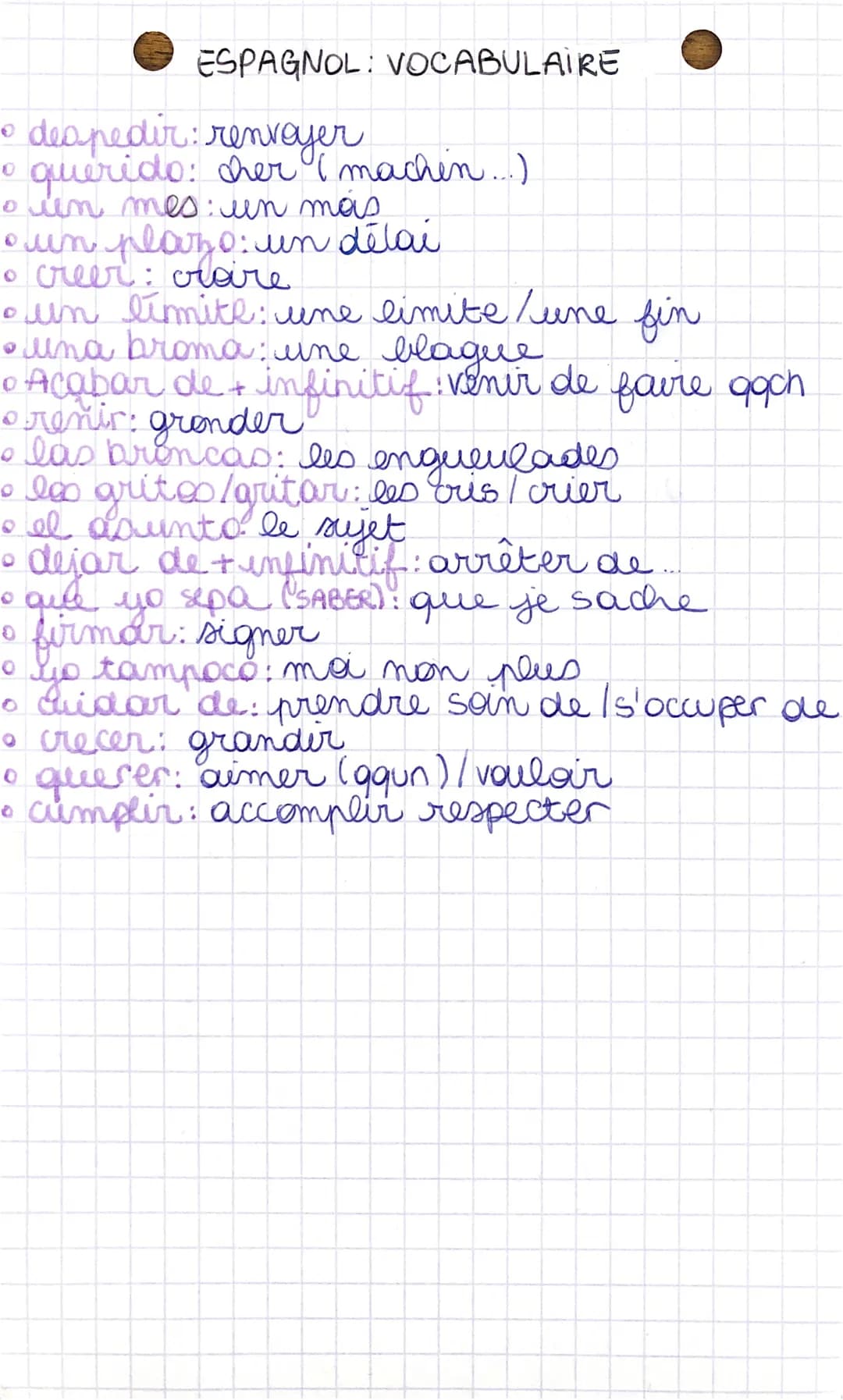 ESPAGNOL VOCABULAIRE
• despedir: renvoyer
0
• querido: cher (machin...).
。 un mes: un mois
• un plazo: un délai
。 creer: croire.
• un limite