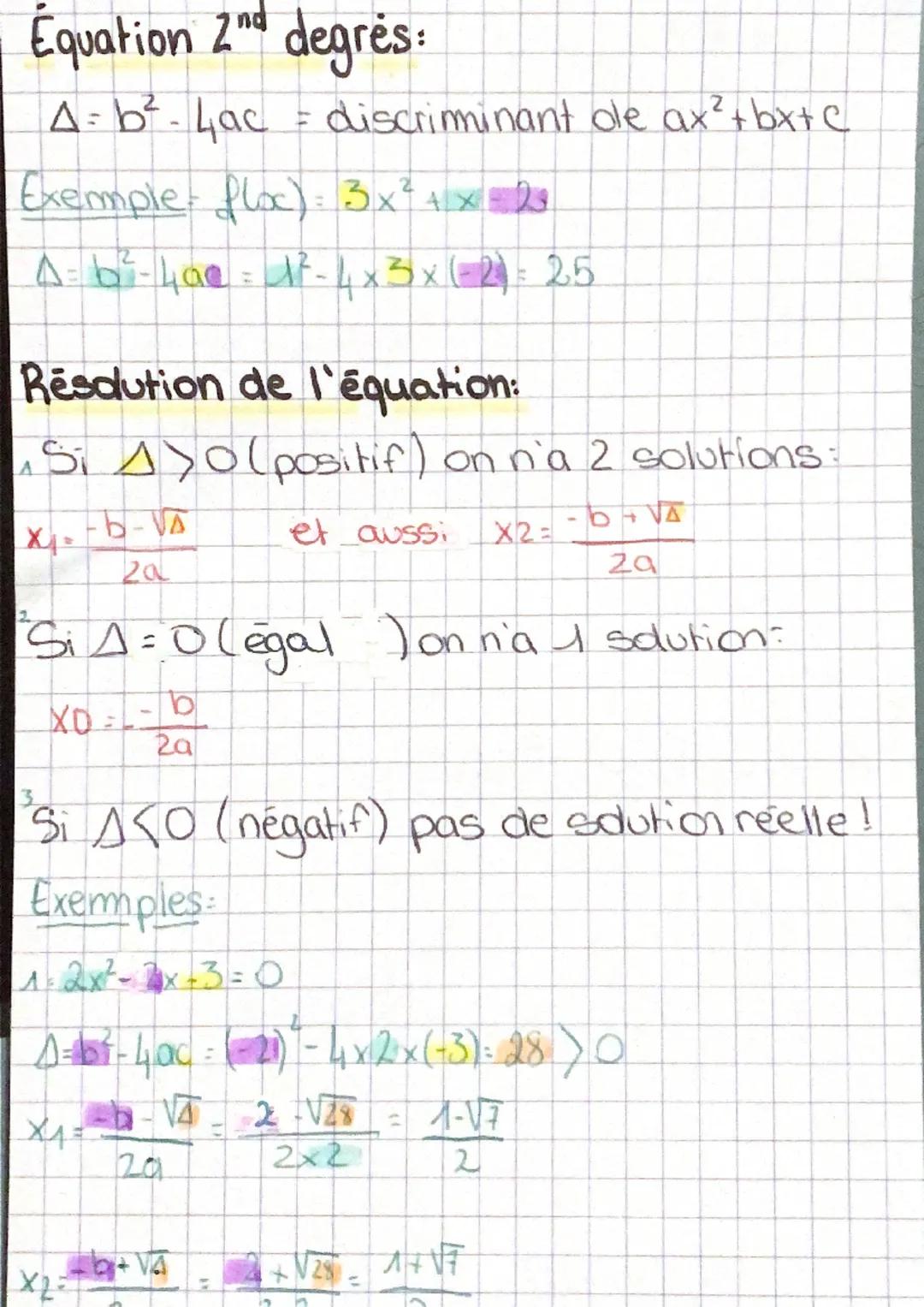 CHIM

fonction polynormes de 2 degrés:
f(oc): ax²+bx+c
↳ aussi appelé trinôme.

forme canonique:
f(oc)=a(x-a)²+β
sat: α=$\frac{-b}{2a}$ et B