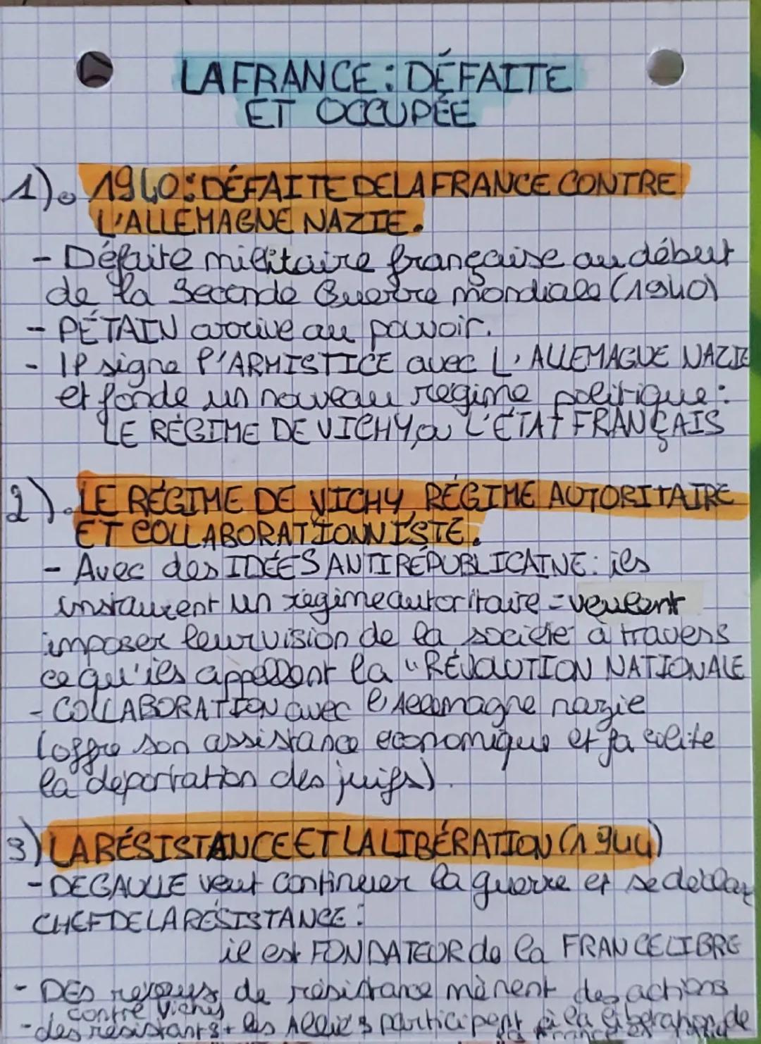 # LA FRANCE: DEFAITE
ET OCCUPÉE

1) 1940: DÉFAITE DELA FRANCE CONTRE
L'ALLEMAGNE NAZIE.
- Défaite militaire française au début
de la seconde