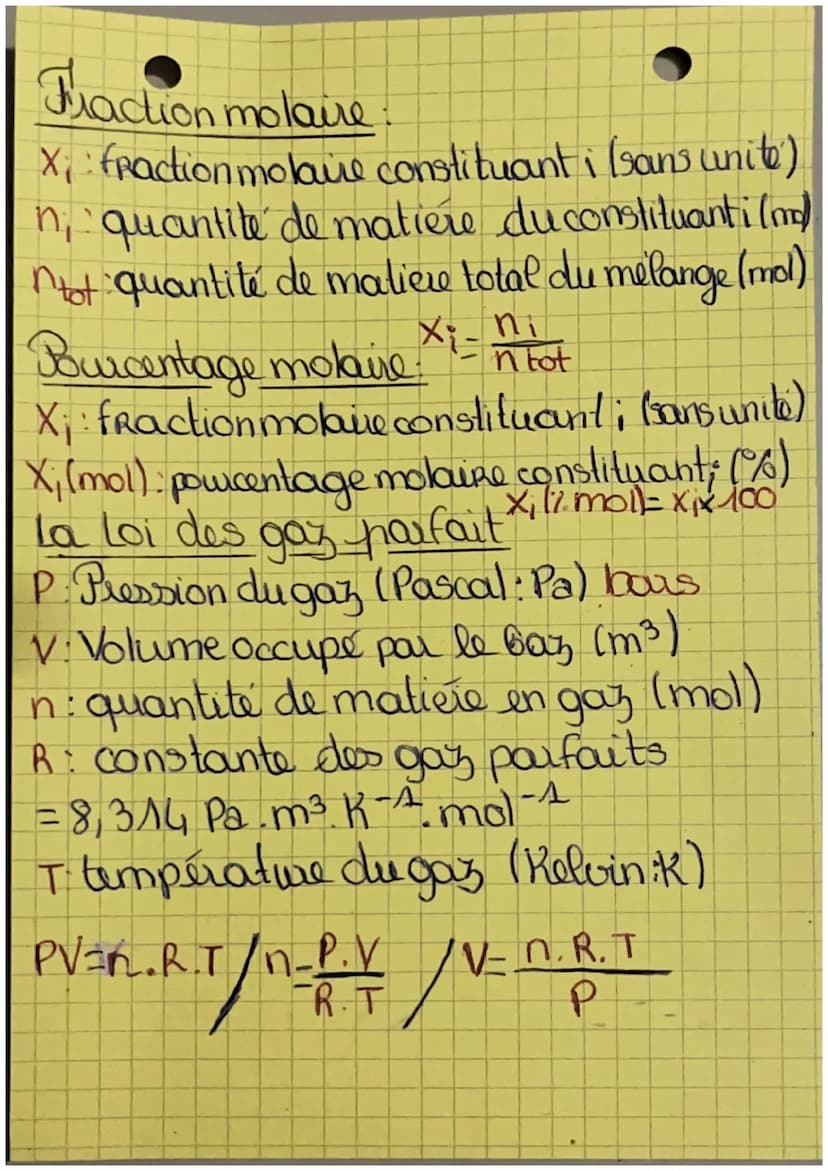 Formule à connaître
a
pour le Bac Chimie
。 Pour un coups pur, solide, liquide, gazeux
in quantité de matiere en mol
m: masse eng
M. Masse mo