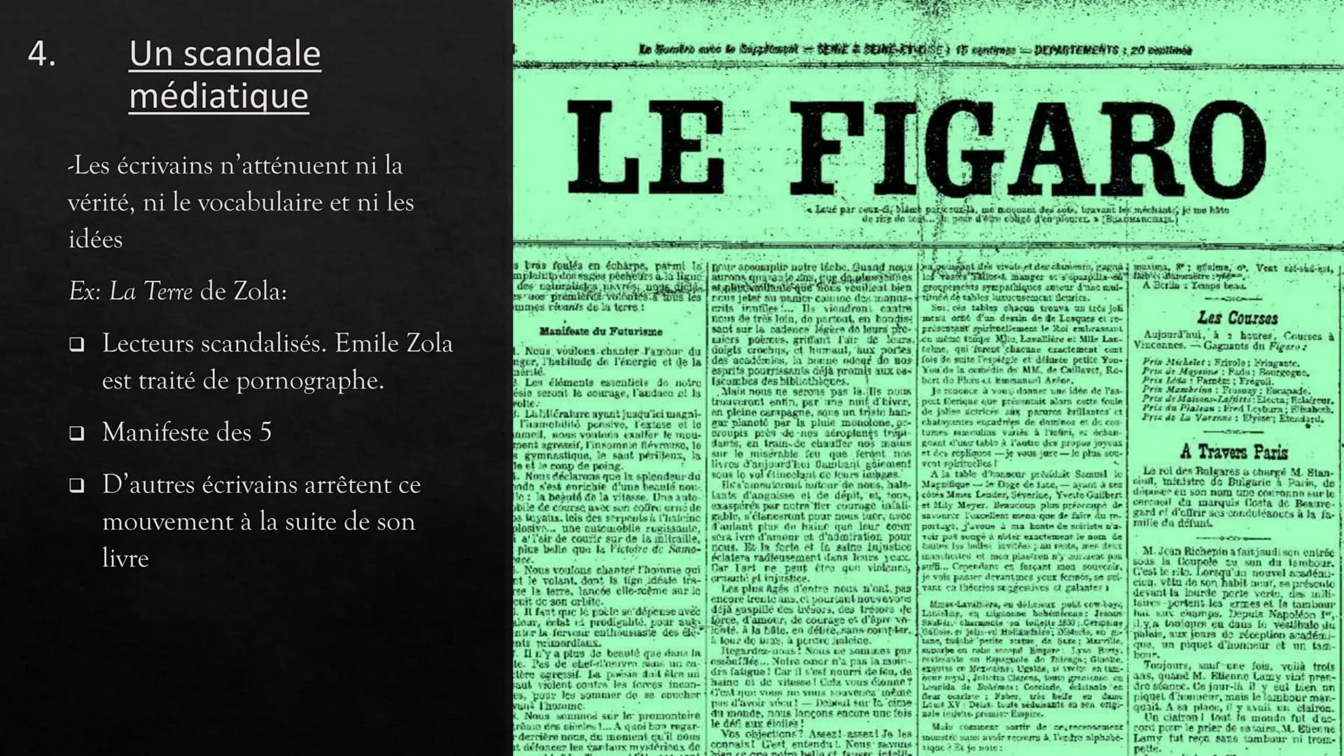 Le naturalisme
Un mouvement littéraire
(1865-1890) RAISON
LUMIÈRE
SCIENCE
ECOLL RELIGIEUSE
LA
IGNORANCE
SUPERSTITION
TENEBRES
Le contexte
-l
