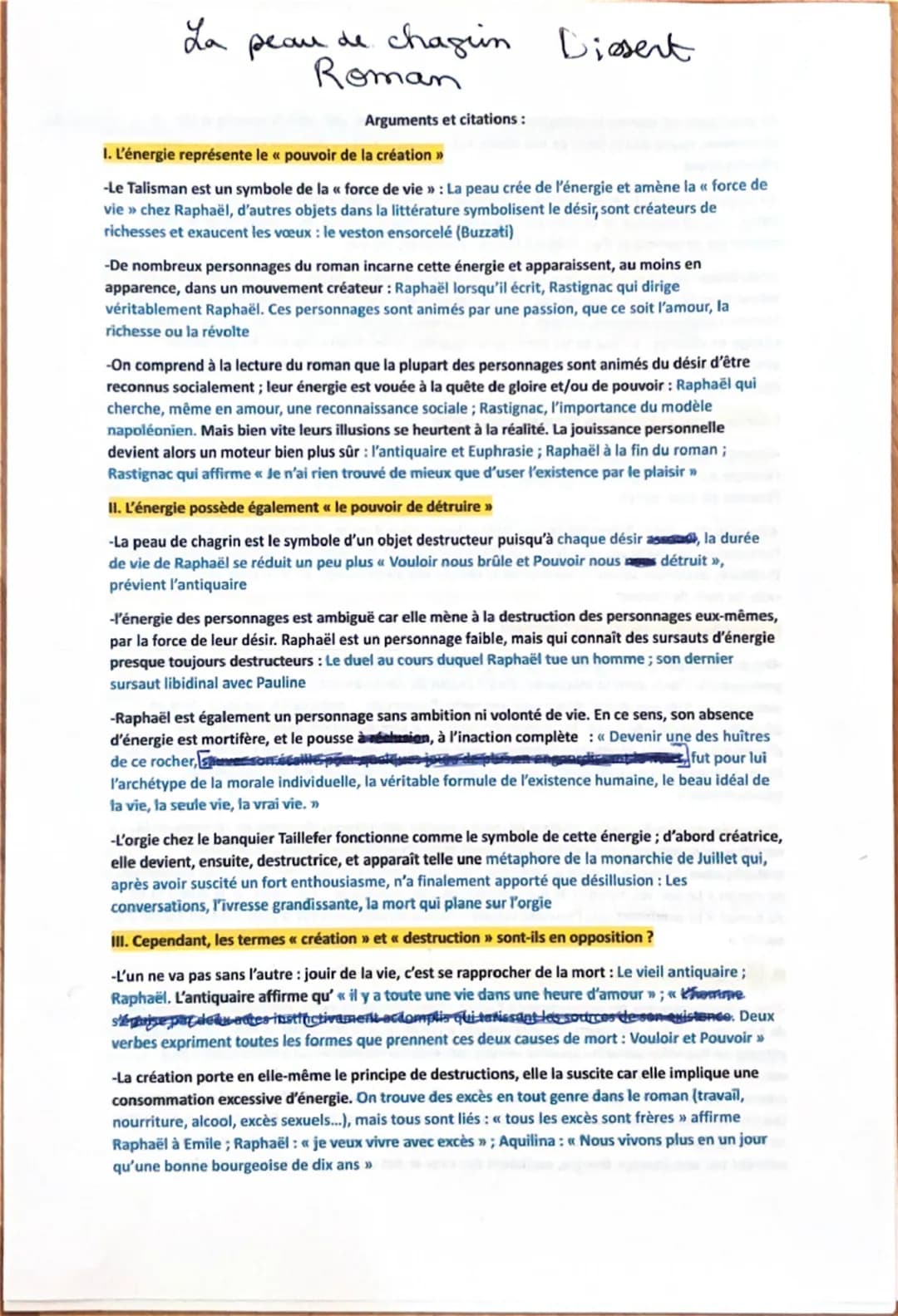 La peau de chagin
Roman
Arguments et citations:
I. L'énergie représente le « pouvoir de la création >>
Dissert
-Le Talisman est un symbole d