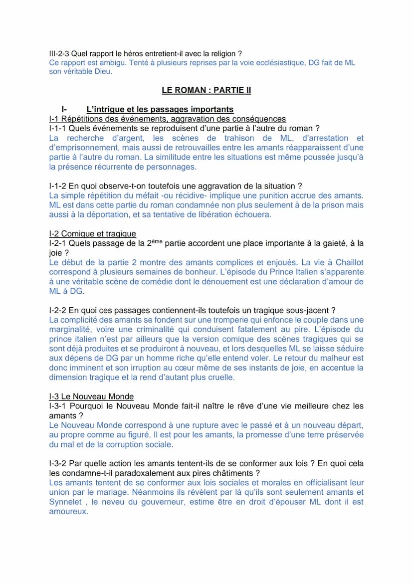 CARNET DE LECTURE SUR LE ROMAN MANON LESCAUT
Vous répondrez aux questions suivantes en veillant à illustrer vos réponses par des
citations.
