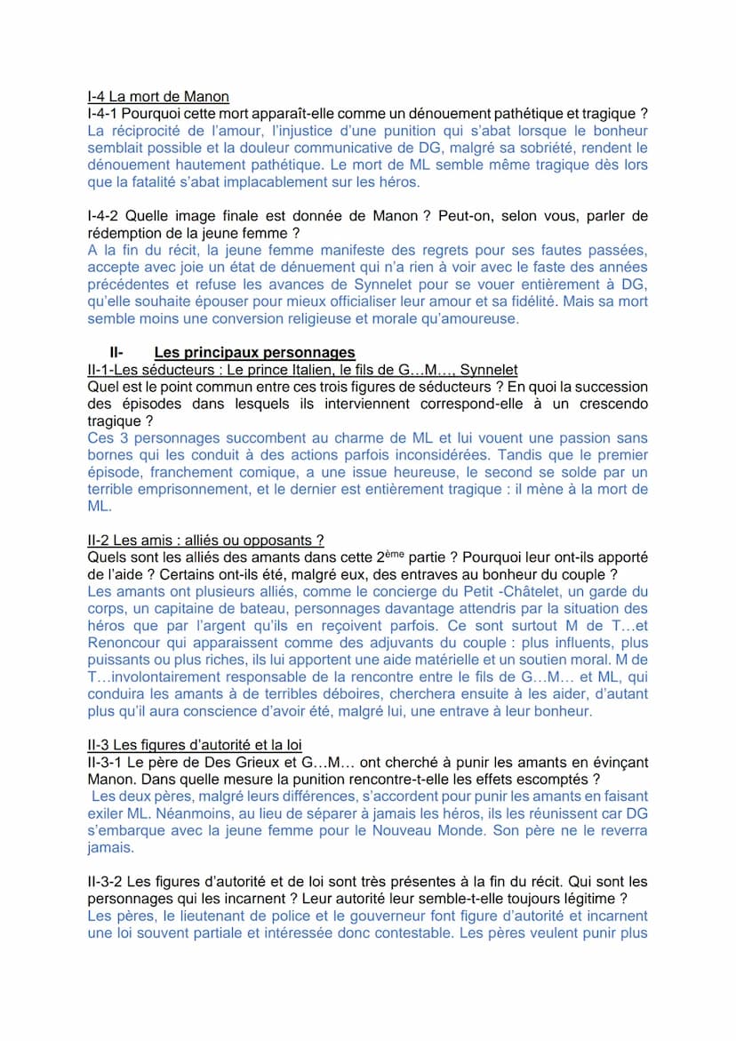 CARNET DE LECTURE SUR LE ROMAN MANON LESCAUT
Vous répondrez aux questions suivantes en veillant à illustrer vos réponses par des
citations.

