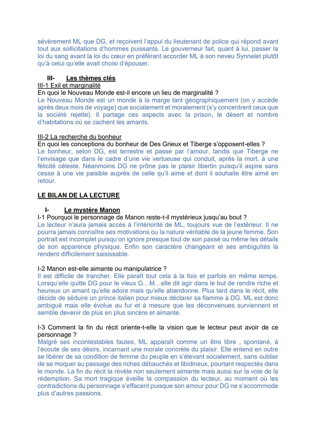 CARNET DE LECTURE SUR LE ROMAN MANON LESCAUT
Vous répondrez aux questions suivantes en veillant à illustrer vos réponses par des
citations.
