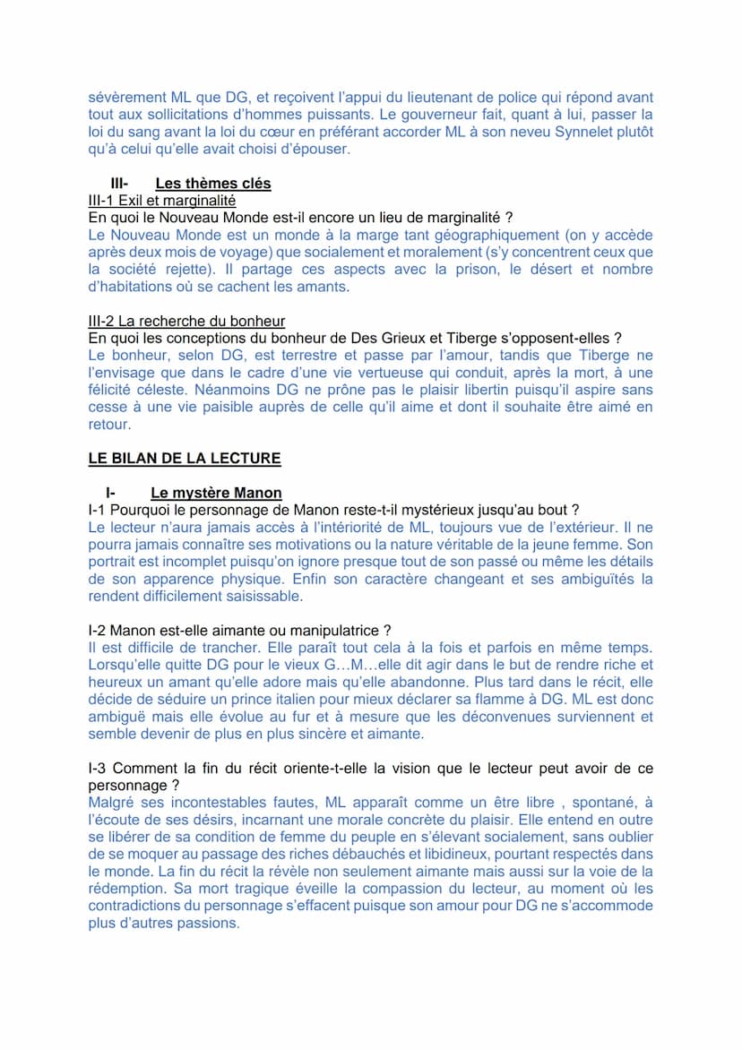CARNET DE LECTURE SUR LE ROMAN MANON LESCAUT
Vous répondrez aux questions suivantes en veillant à illustrer vos réponses par des
citations.
