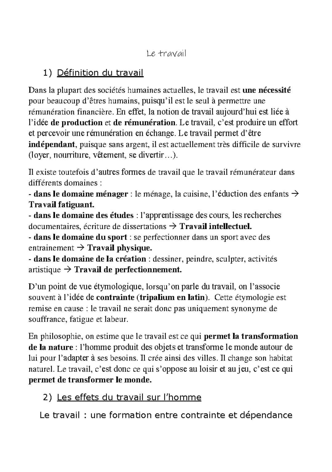Cours de Philosophie sur le Travail PDF - Fiche de Révision Terminale