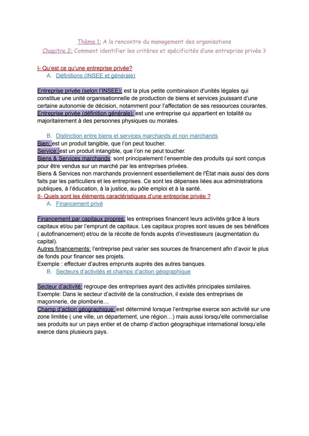 Thème 1: A la rencontre du management des organisations
Chapitre 2: Comment identifier les critères et spécificités d'une entreprise privée 