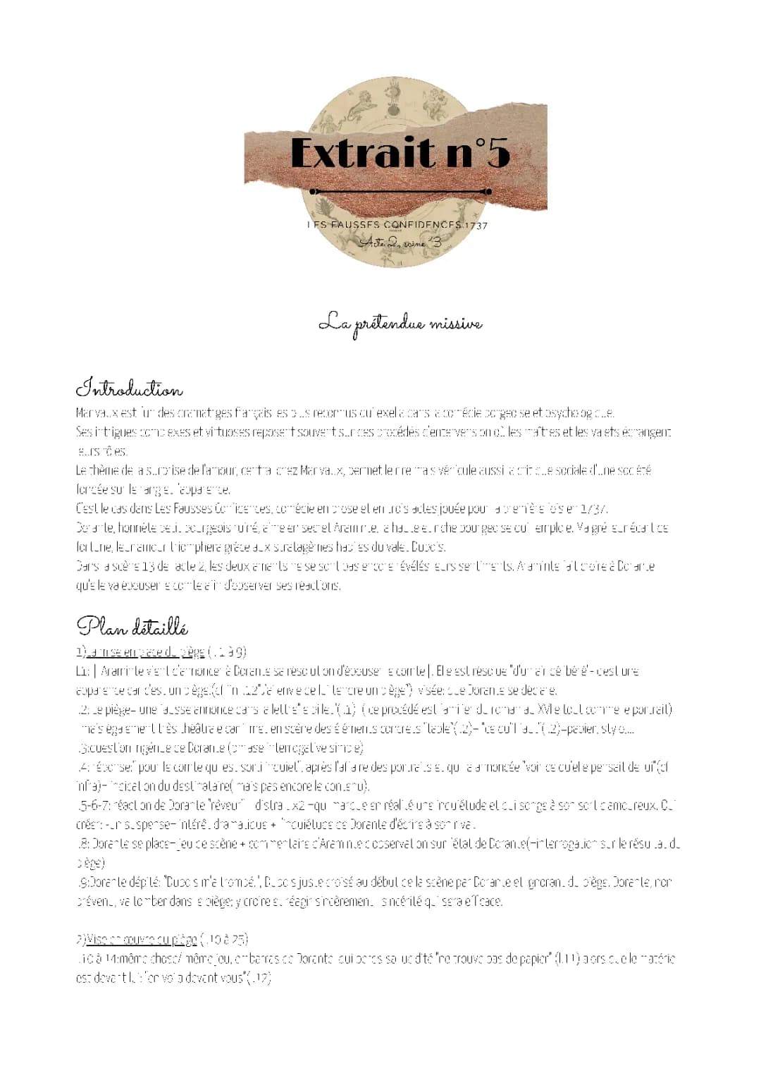 Fiche Marivaux- Les fausses Confidences Acte 2, Scène 13