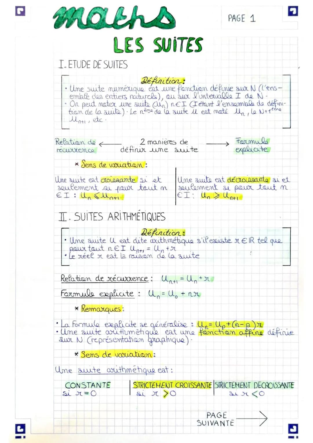 G
Di
L
machs
I.ETUDE DE SUITES
Relation de
récurrence
LES SUITES
Définition:
Une suite numérique est une fonction définie sur N (l'ens-
embl