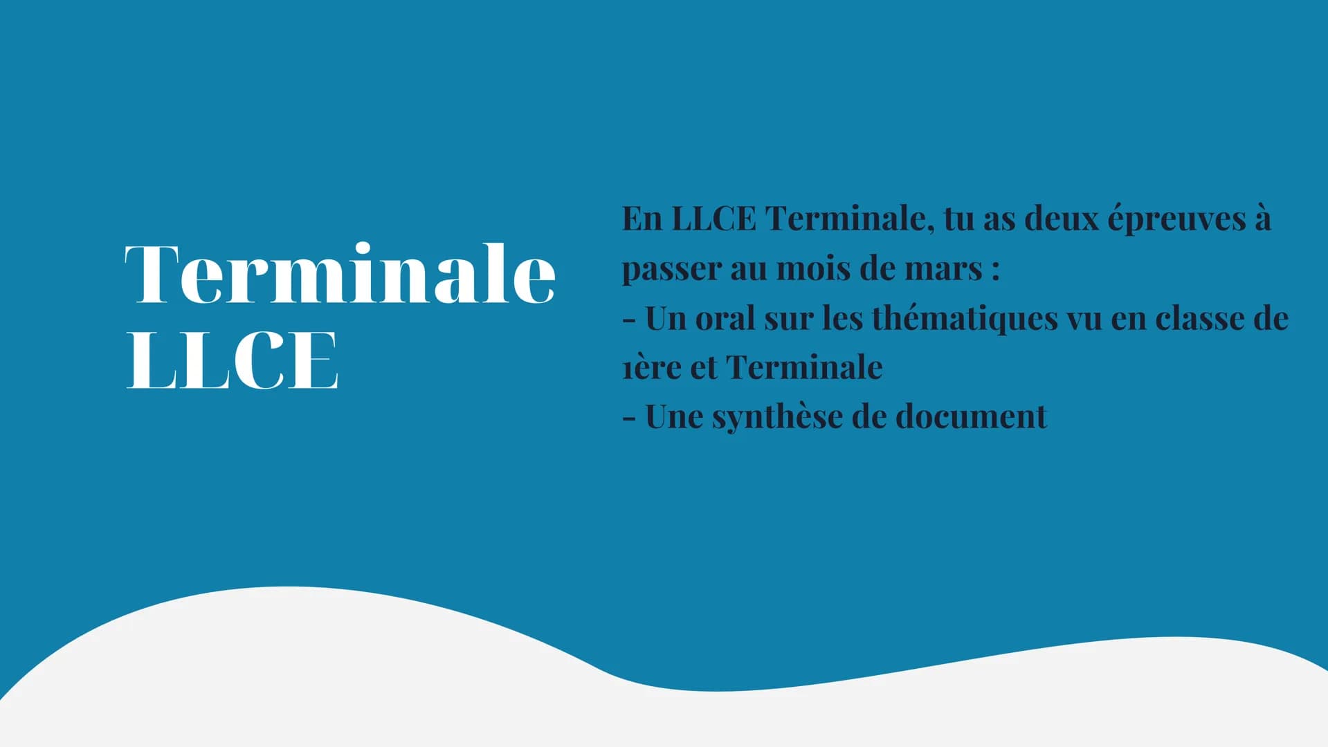||
100
SYNTHÈSE
LLCE
par 'milah Terminale
LLCE
En LLCE Terminale, tu as deux épreuves à
passer au mois de mars :
- Un oral sur les thématiqu