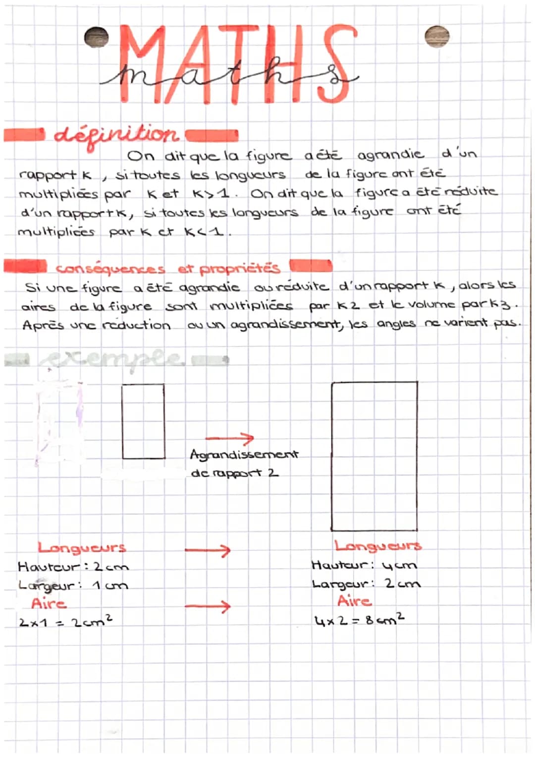 •MATHS
définition
On dit que la figure a été agrandie d'un
rapport k si toutes les longueurs de la figure ont été
multiplices par Ket K>1. O