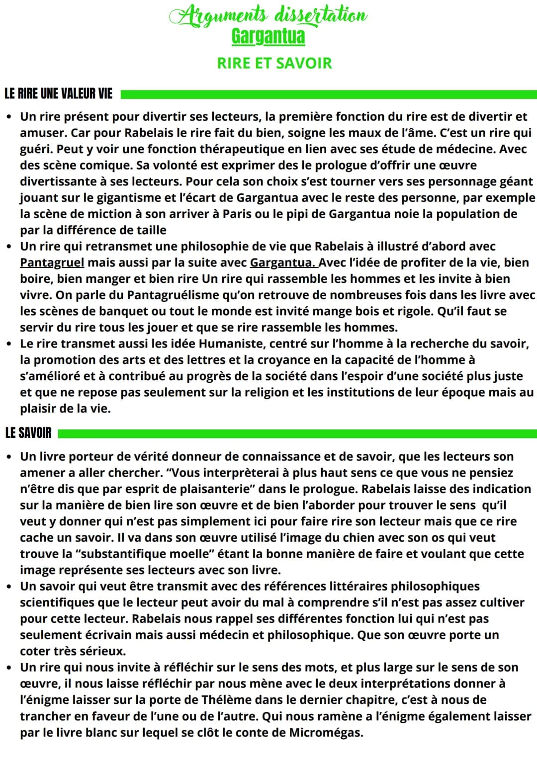 Arguments dissertation
Gargantua
RIRE ET SAVOIR
LE RIRE UNE VALEUR VIE
• Un rire présent pour divertir ses lecteurs, la première fonction du