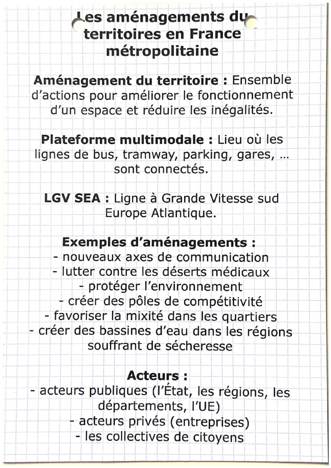 Les aménagements du
territoires en France
métropolitaine
Aménagement du territoire : Ensemble
d'actions pour améliorer le fonctionnement
d'u