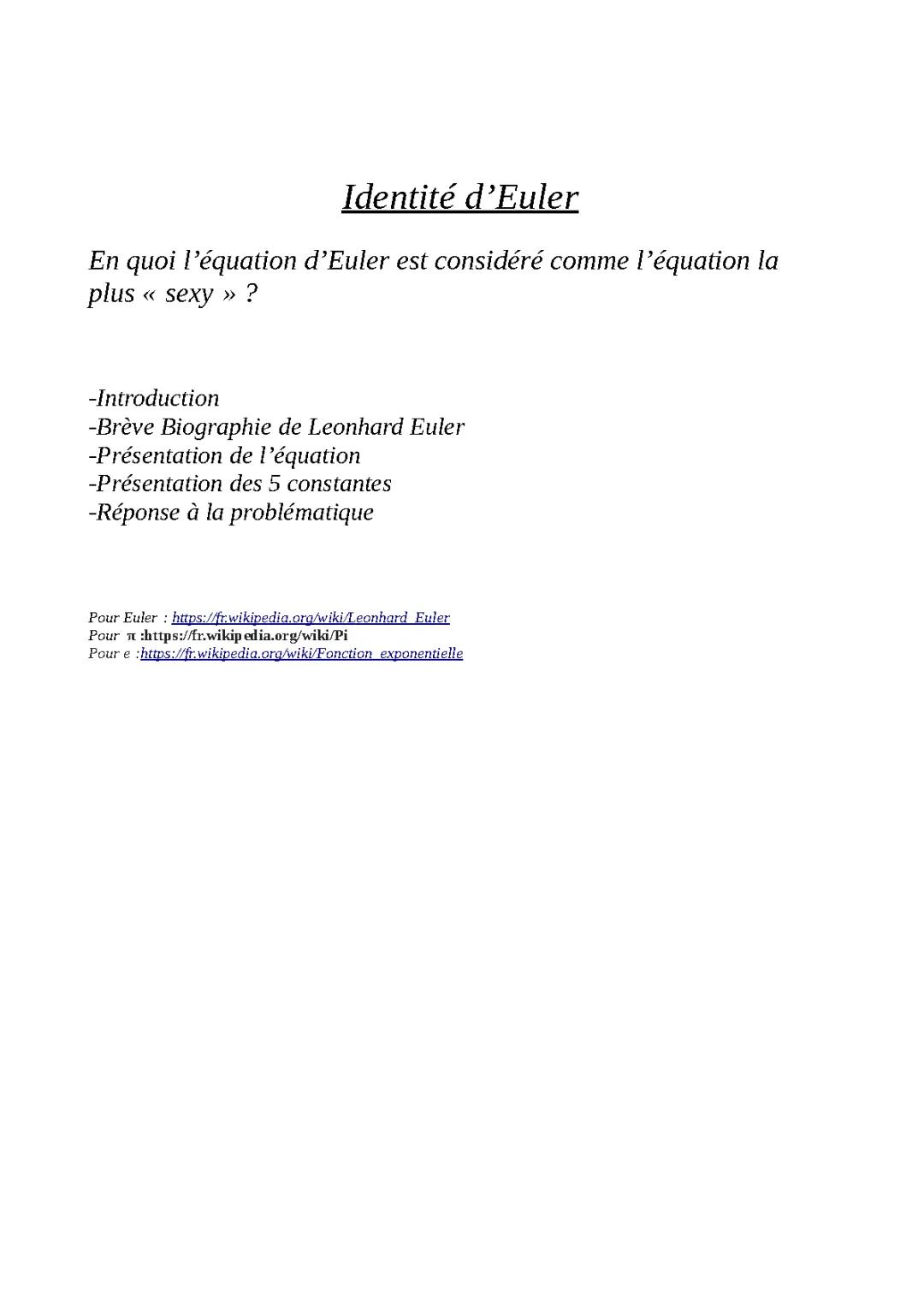 Grand Oral Maths: Tout sur l’Identité d’Euler et Leonhard Euler