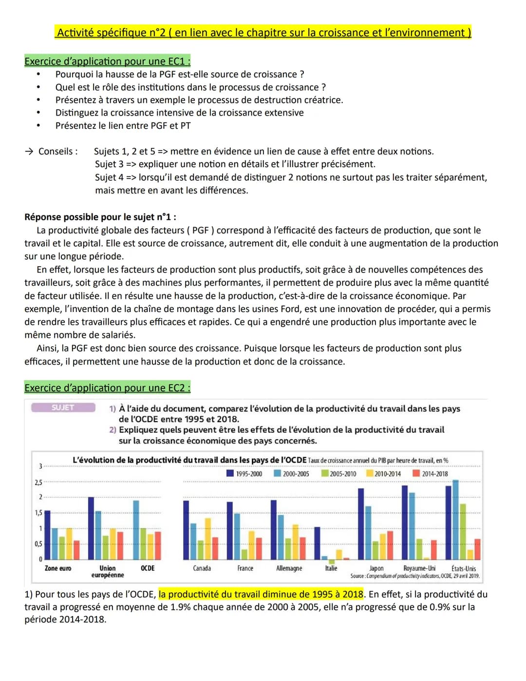 Activité spécifique n°2 ( en lien avec le chapitre sur la croissance et l'environnement)
Exercice d'application pour une EC1 :
●
→ Conseils 