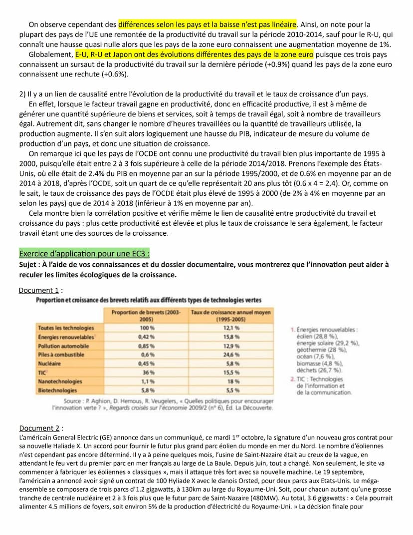 Activité spécifique n°2 ( en lien avec le chapitre sur la croissance et l'environnement)
Exercice d'application pour une EC1 :
●
→ Conseils 