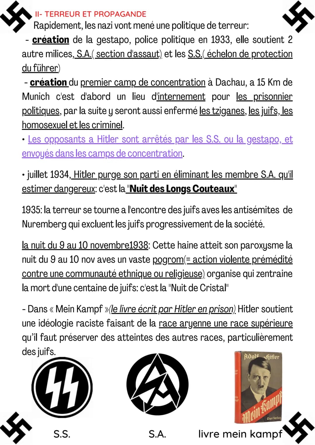 5
REGIME NAZI
I- LES NAZIS AU POUVOIR
●
• À la fin de la Première Guerre mondiale, L'Allemagne devient la
République de Weimar. Dans les ann