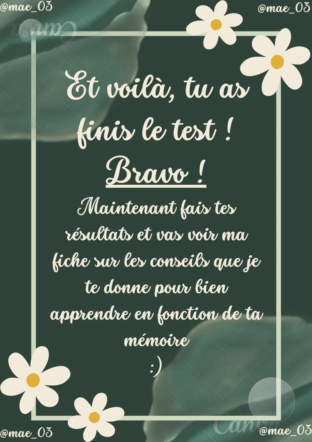 @mae_03
Crum
@mae_03
Quel type de
mémoire as-tu ?
Mémoire visuelle ? Auditive ? Ou encore
kinesthésique ?
Regarde cette fiche pour en savoir
