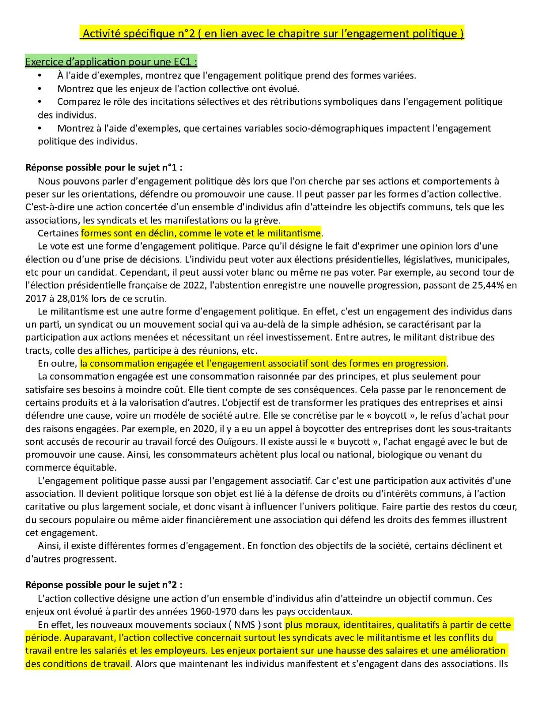 Spé SES Term - Activité spécifique n°2