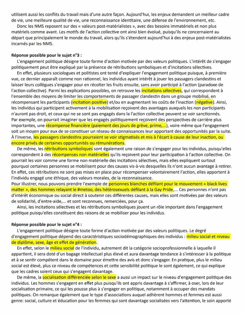 Exercice d'application pour une EC1:
À l'aide d'exemples, montrez que l'engagement politique prend des formes variées.
Montrez que les enjeu