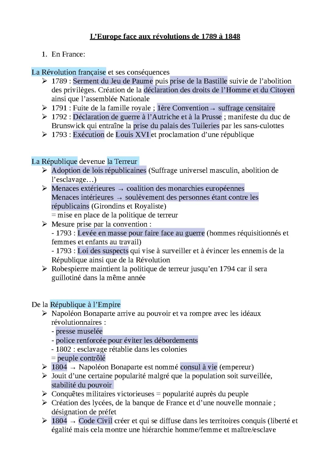 L'Europe face aux Révolutions: Résumé et Fiche de Révision PDF