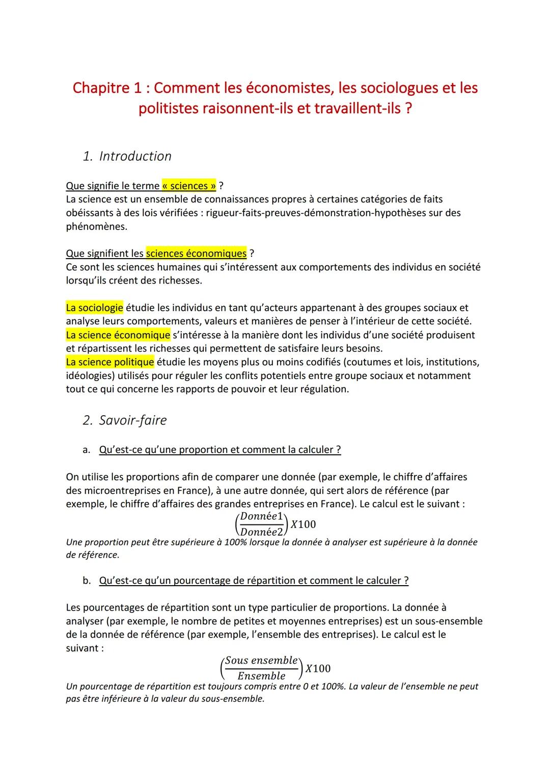 # Chapitre 1: Comment les économistes, les sociologues et les
politistes raisonnent-ils et travaillent-ils ?

1. Introduction

Que signifie 