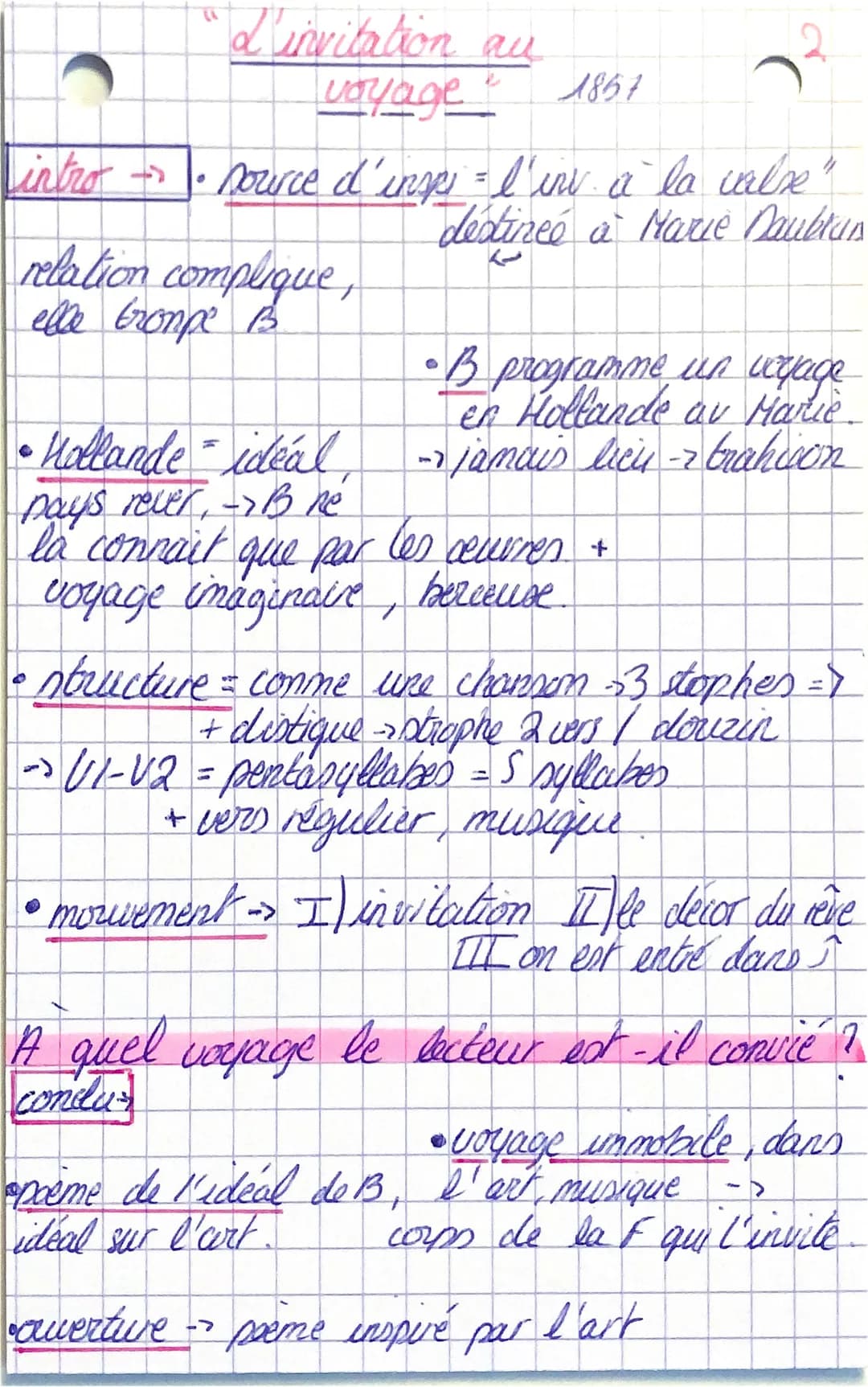 L'invitation au
voyage &
1857
intro - Dource d'insps = l'im à la valk
H
déstinée à Marie Daublun
relation complique,
elle trompe B
C
• Holla