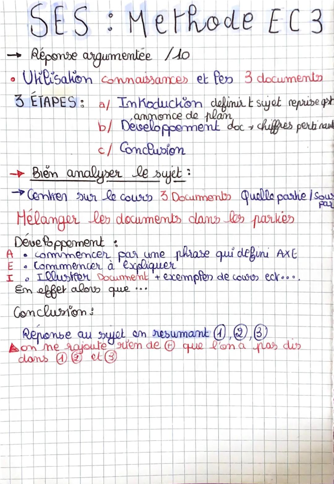SES: Methode EC3

→ Réponse argumentée /10

• Utilisation connaissances et les 3 documents

3 ÉTAPES:
a/ InKoduchon definir & sujet reprise 