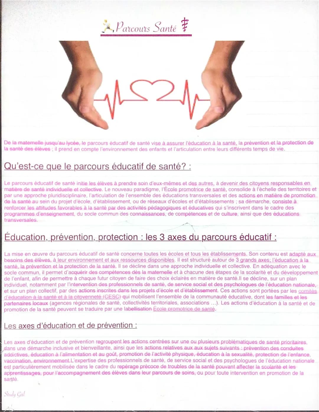 Exemple Parcours Éducatif de Santé pour Maternelle et Primaire