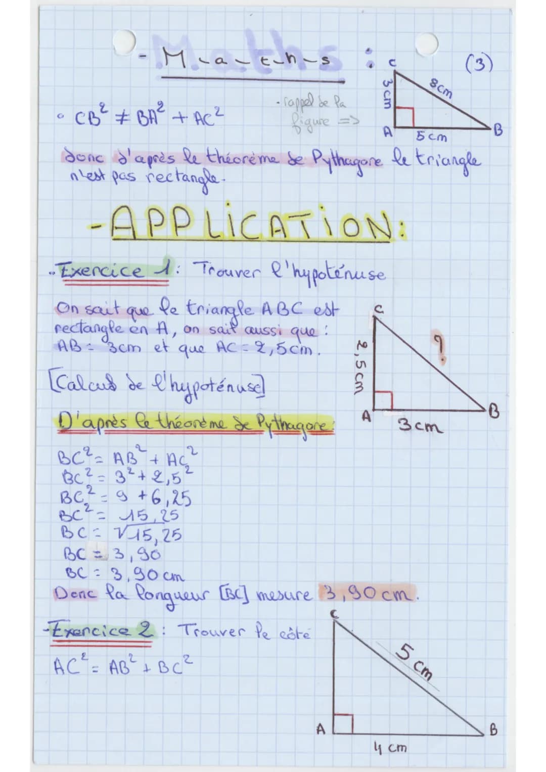 3 cm
B
Matches
-Le Théorème de Pythagore:
Hypotenuse
4cm
C
S
Dans un triangle - rectangle,
fe carré de la
hypotenuse
est égal à
longueur de
