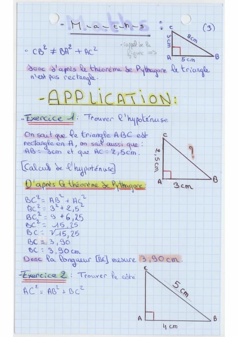 3 cm
B
Matches
-Le Théorème de Pythagore:
Hypotenuse
4cm
C
S
Dans un triangle - rectangle,
fe carré de la
hypotenuse
est égal à
longueur de
