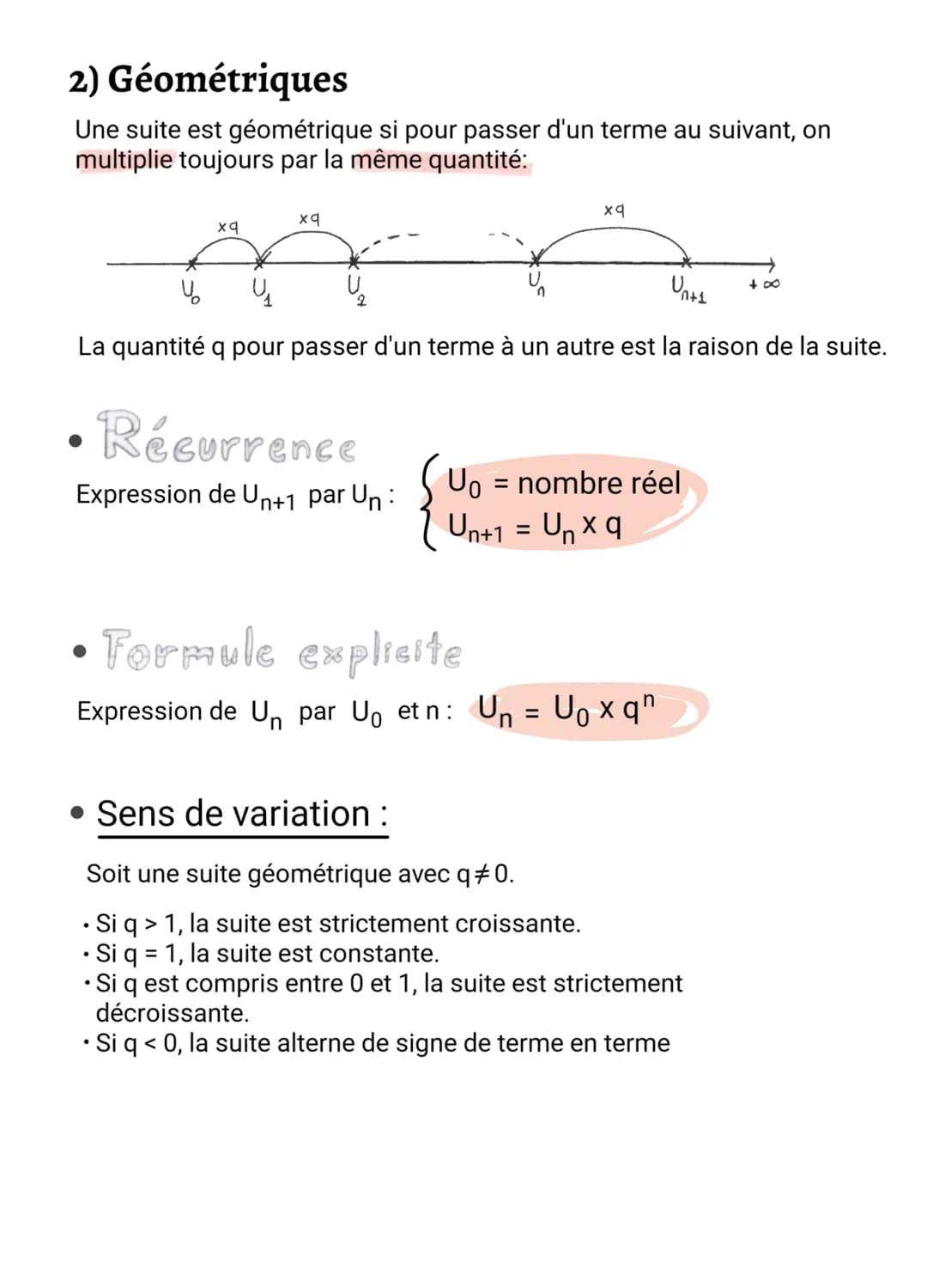 • Démontrer qu'une suite est géométrique:
On essaye de prouver que Un+1 = q x Un où q est un nombre
constant et indépendant de n.
Ex: Un
=47