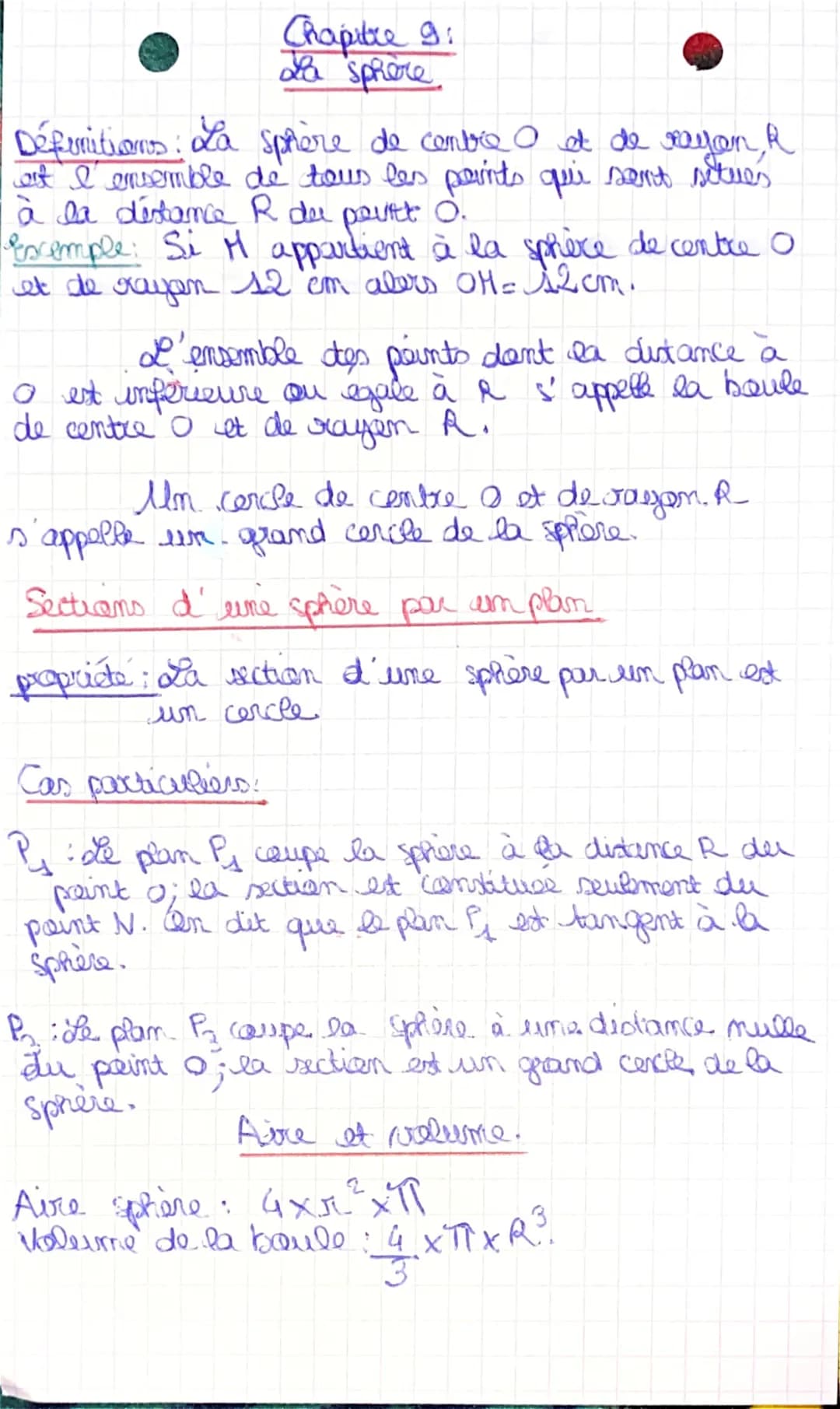 Chapitre 9:
26 sphere
Définitions: La sphère de centre et de rayon, R
est I' ensemble de tous les points qui sont situés
à la distance R du 