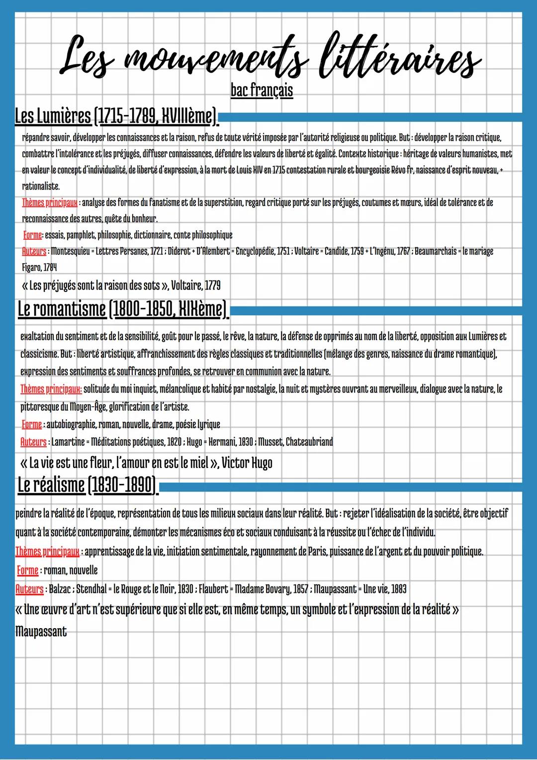 Les mouvements littéraires
bac français
L'humanisme [HVIème-]
L'homme est au centre de la réflexion, les humanistes pensent qu'il est bon pa