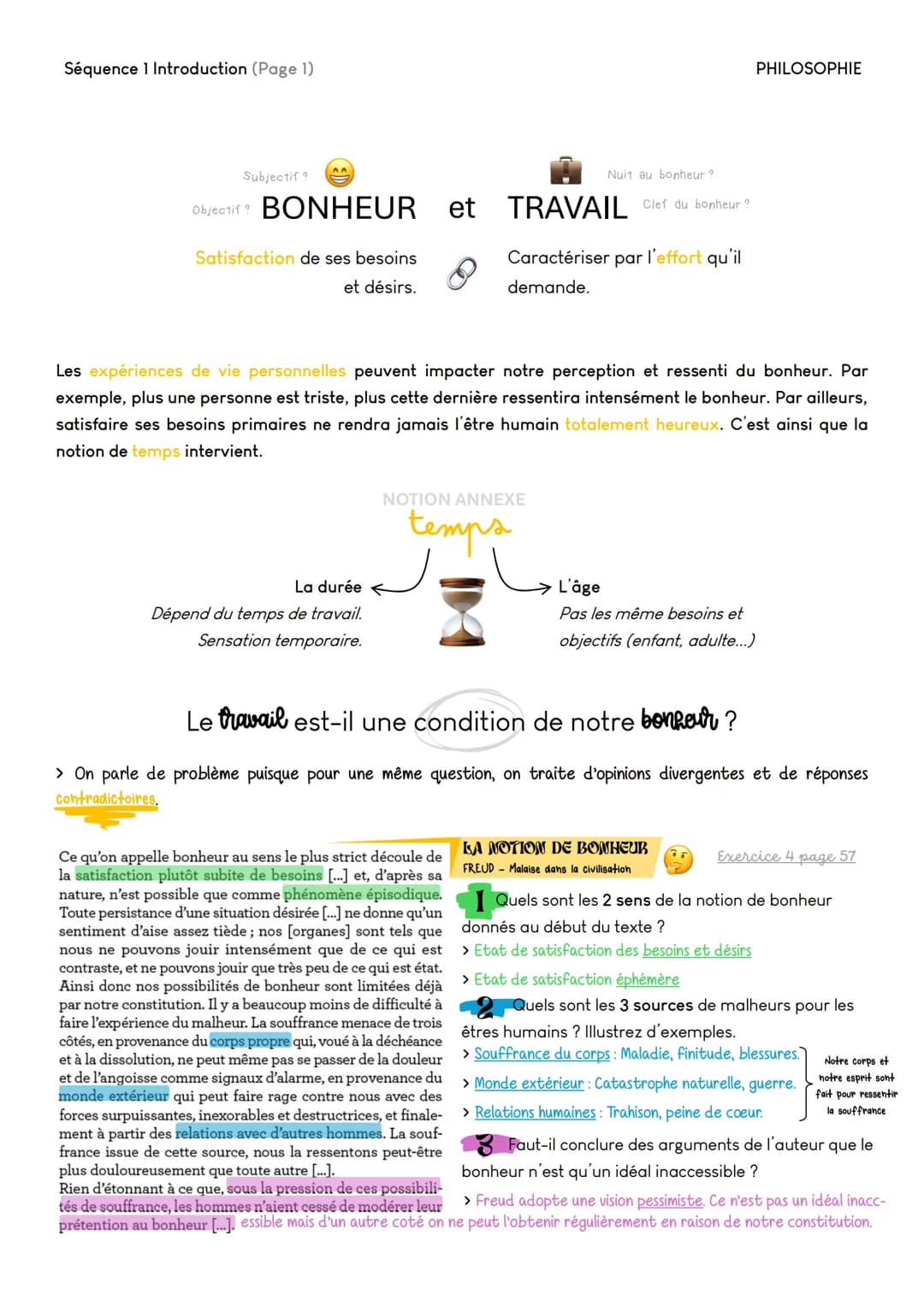 Séquence 1 Introduction (Page 1)
Subjectif?
Objectif BONHEUR
Satisfaction de ses besoins
et désirs.
Nuit au bonheur ?
et TRAVAIL Clef du bon