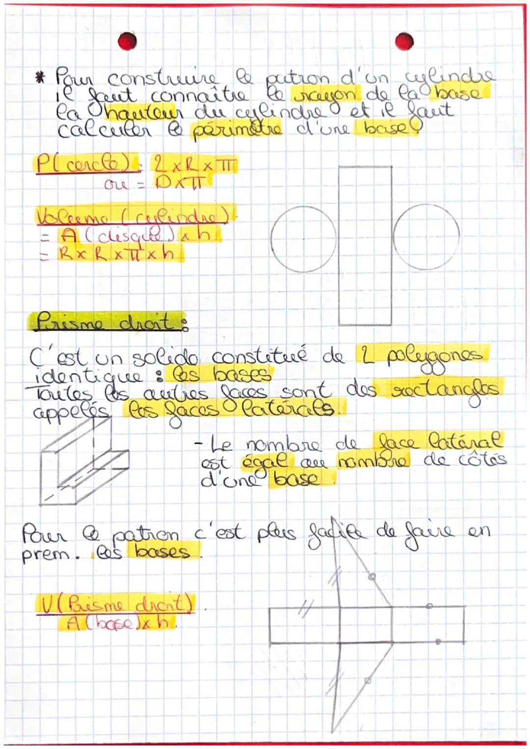 Pave droit
C'est un sofide de 6 faces qui sont des
rectangles, 8 sommets et 12 arêtes.
* Les grêtes caches sont en pointillés et
arêtes fuil