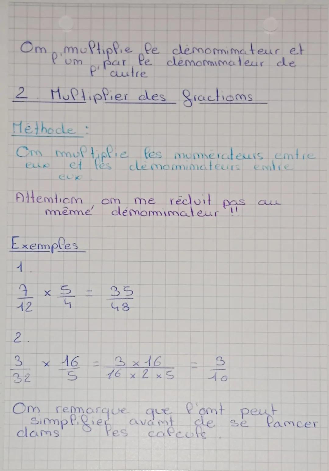 Maths
1/2
Operations avec les fractioms.
1. Additiommer ou soustraire
des fractions
Methode:
om recluit au
meme demormimateur
cm
additiome 0