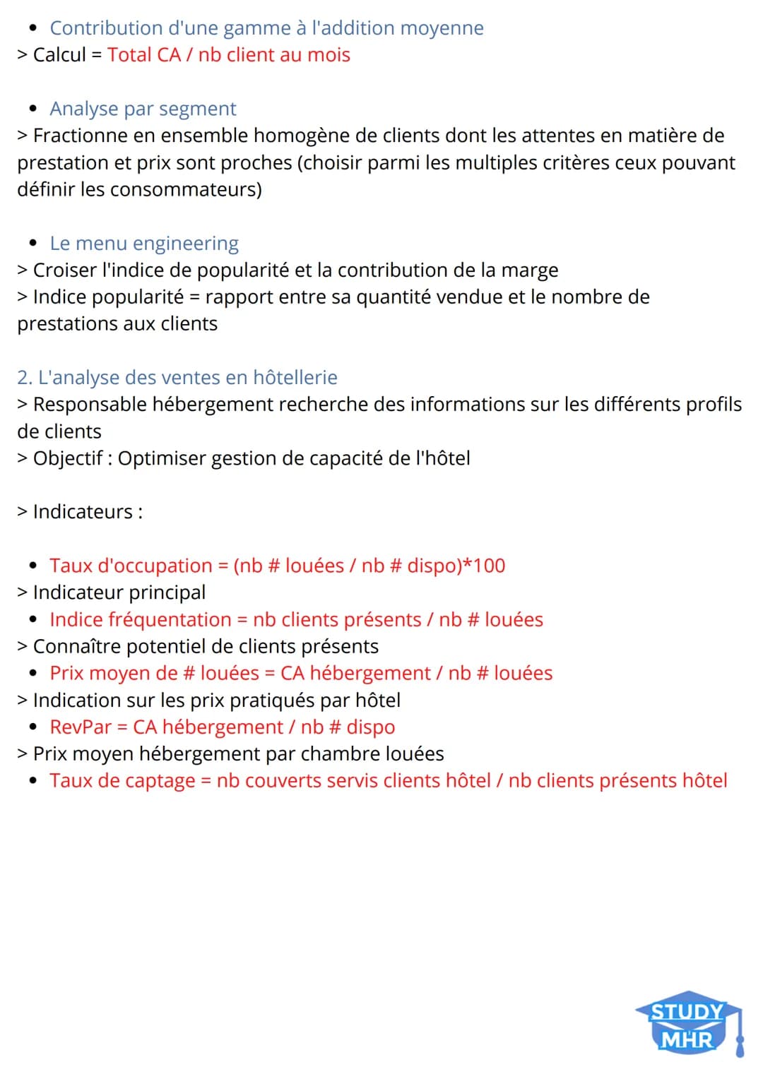 L'analyse des ventes
1. L'analyse des ventes en restauration
> Analyse = CA, nb clients par jours, par services, tranches horaires
> Permet 