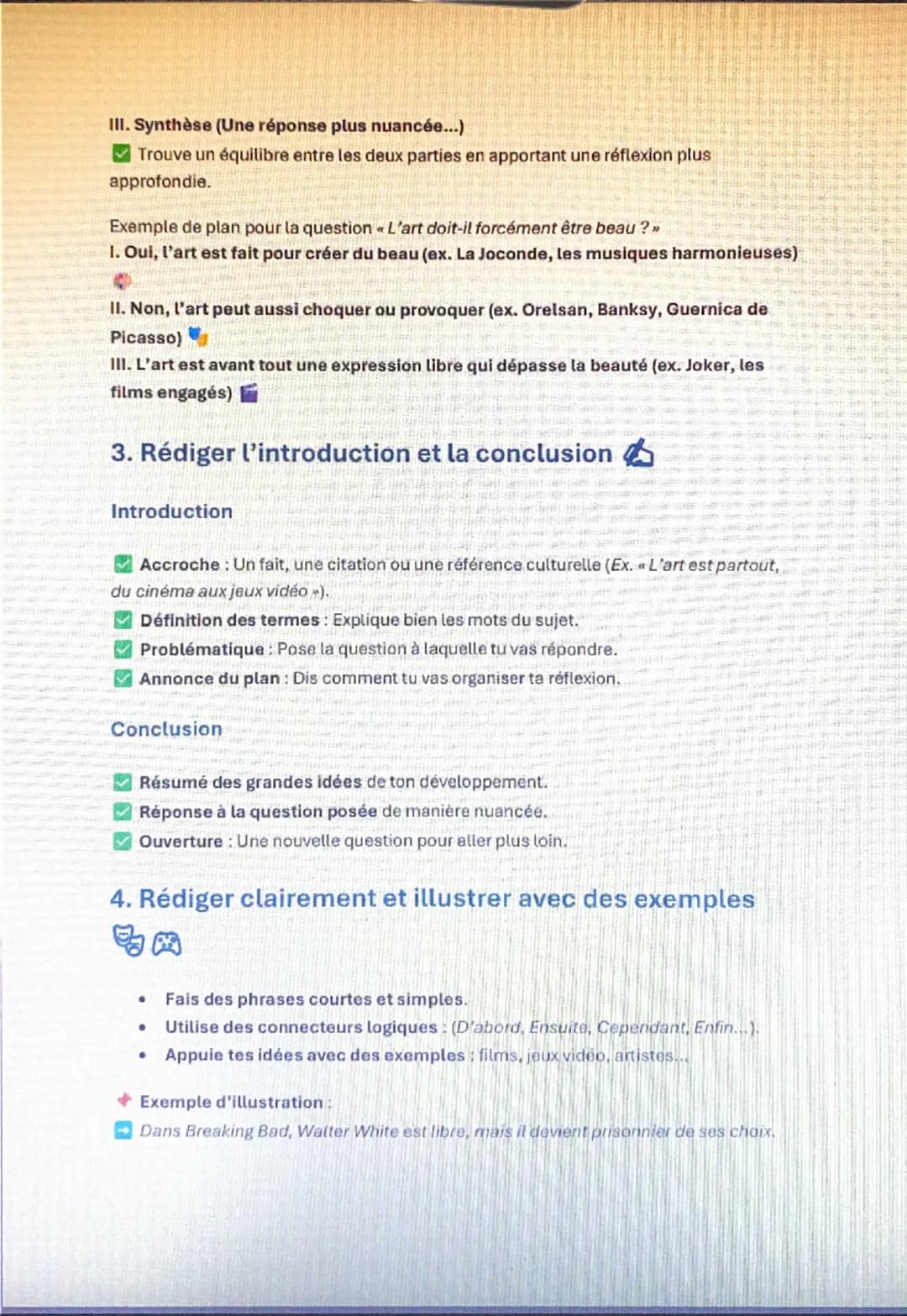 # Fiche 1: L'Art 1. Définition

L'art est une activité humaine qui vise à produire des œuvres ayant une dimension esthétique,
expressive ou 