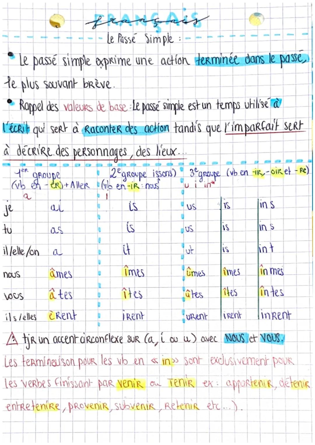 français
Le Passé Simple:
Le passé simple exprime une action terminée dans le passé,
le plus souvant brève.
Rappel des valeurs de base : Le 