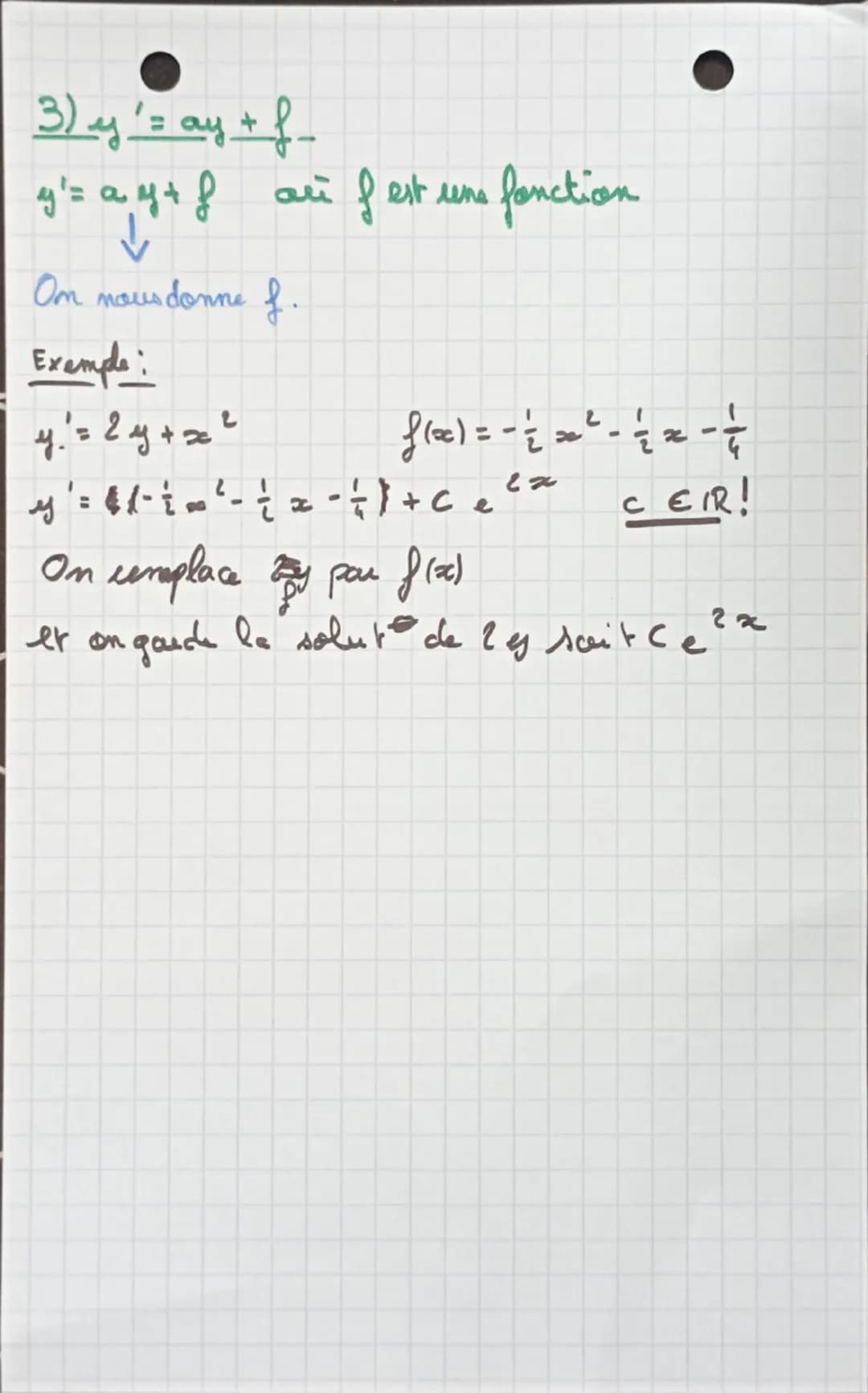 Equations differentielles
1) Equations d'orche &
y' = ay
Exemple:
4(2)=ke²
KER
y' = 3 y -> y(x) = ke
y = 3 y tal que y(0) = 2;
y'
2
y(=)ake 