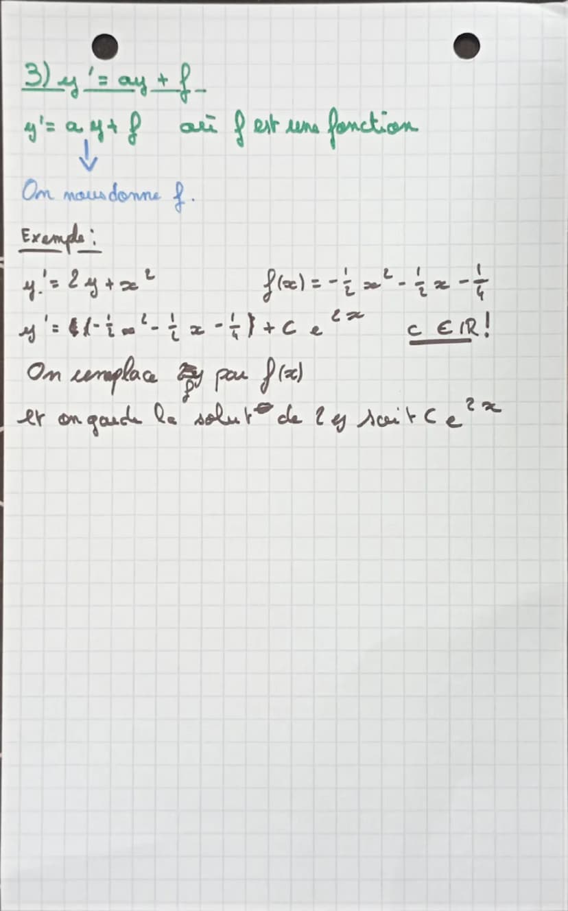 Equations differentielles
1) Equations d'orche &
y' = ay
Exemple:
4(2)=ke²
KER
y' = 3 y -> y(x) = ke
y = 3 y tal que y(0) = 2;
y'
2
y(=)ake 