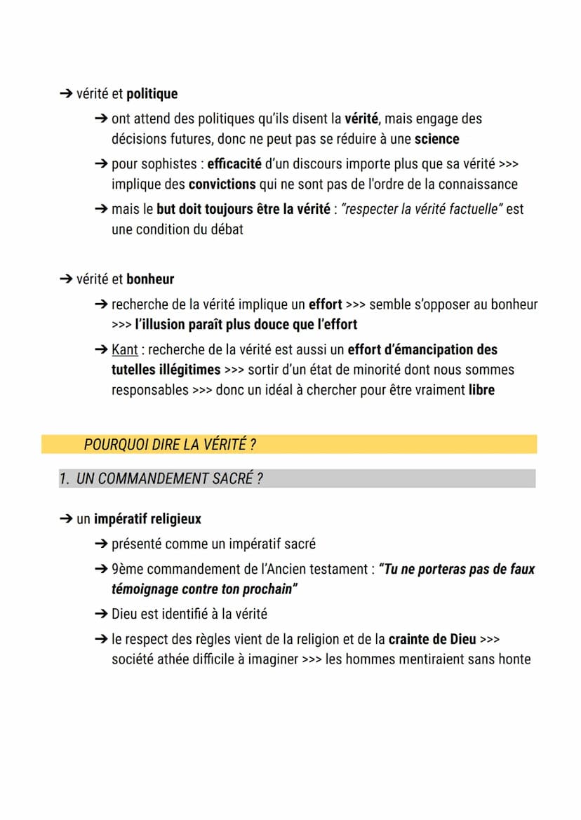 La vérité
définition vérité :
→ adéquation entre le discours et la réalité, entre ce que l'homme énonce et ce
qui est
➤ par exemple: la prop