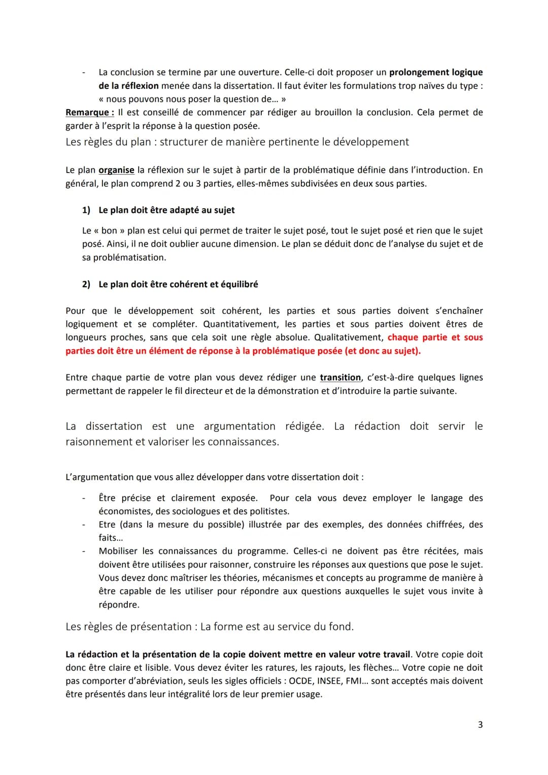 Règles de rédaction d'une dissertation en SES
La règle d'or en dissertation : Traiter le sujet, tout le sujet, rien que le
sujet
1) Traiter 