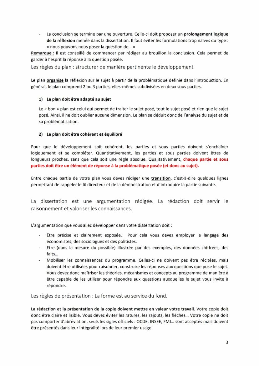 Règles de rédaction d'une dissertation en SES
La règle d'or en dissertation : Traiter le sujet, tout le sujet, rien que le
sujet
1) Traiter 