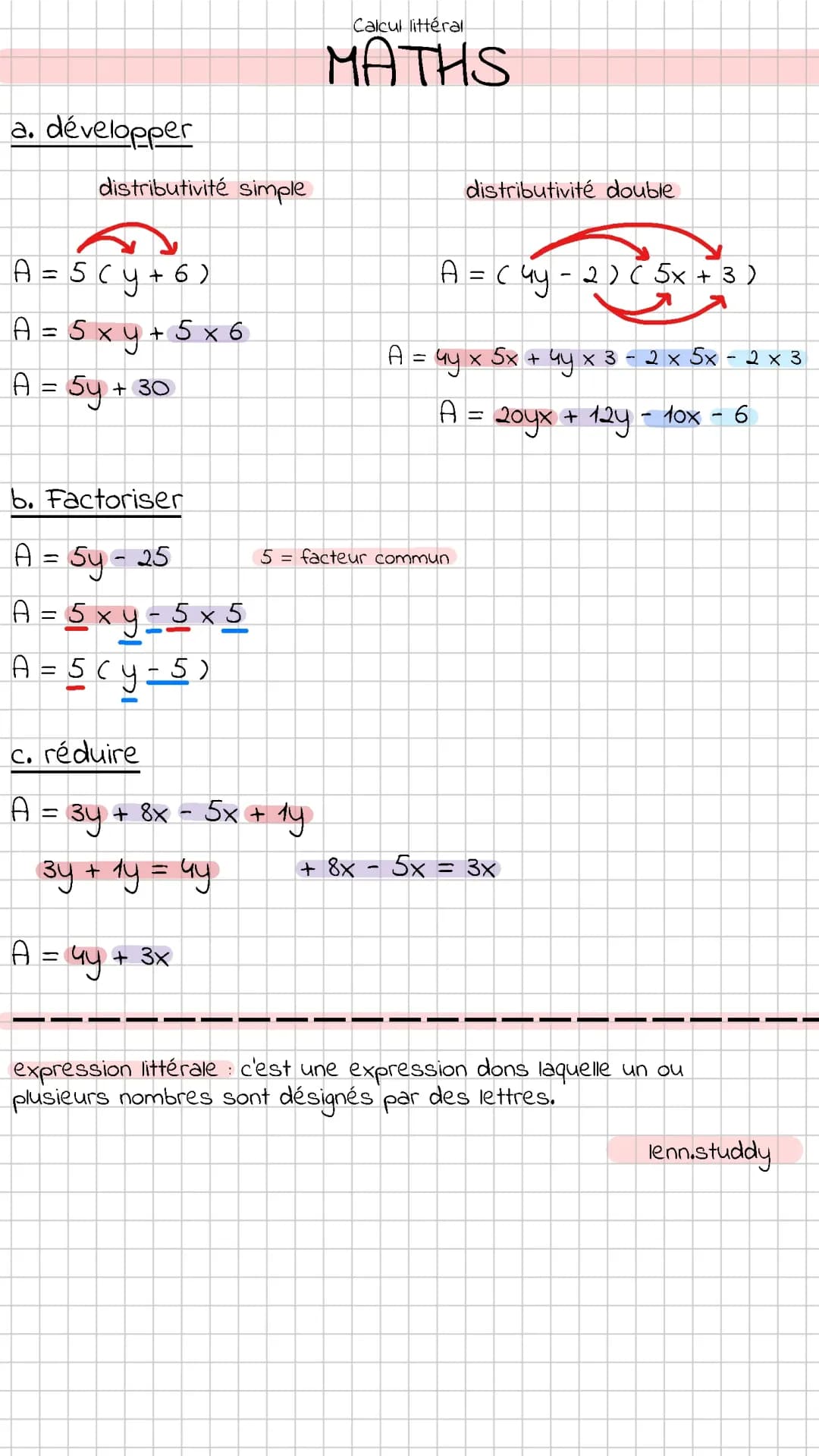 Maths : le caclul littéral 