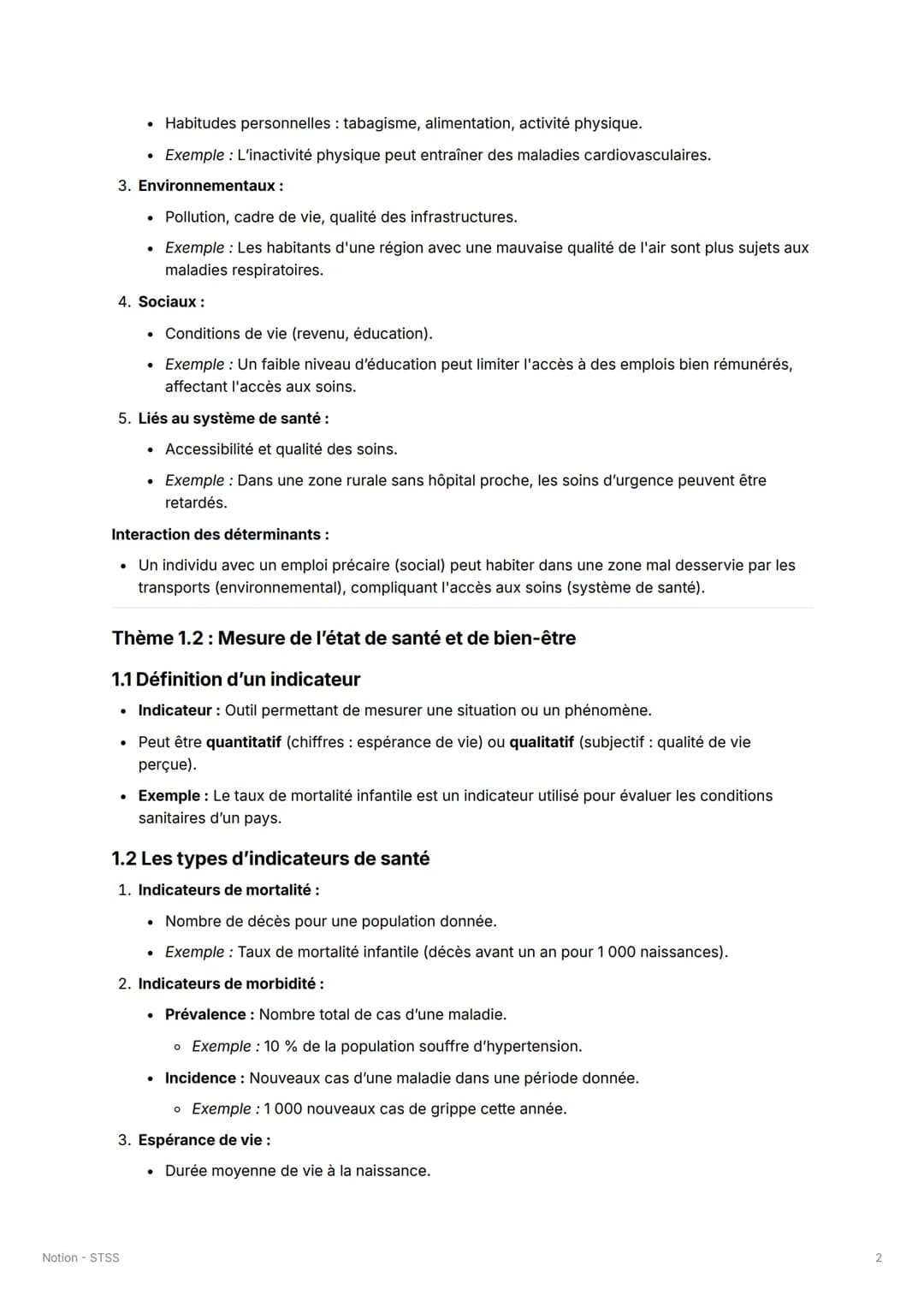 Notion - STSS
Thème 1.1: Diversité des approches de la santé
1.1 Définition de la santé
1. Santé selon l'OMS (1946):
"La santé est un état d